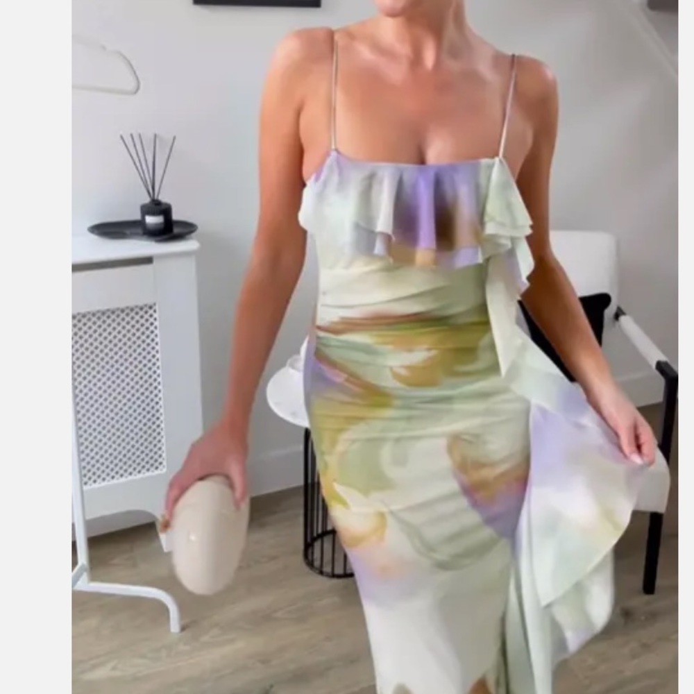 Green purple Tie dye tulle Zara summer dress - Picture 3 of 11